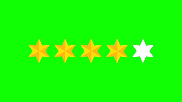  Green screen Four star rating and feedback animation, 4k customer reviews video and Golden star icon.