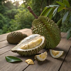 Obraz premium durian fruit on a wooden table