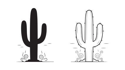 Obraz premium Saguaro cactus outline and solid versions with transparent background