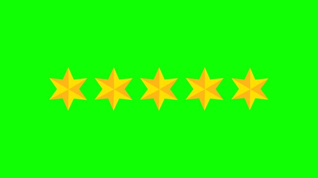 Green Screen five star rating and feedback animation. 4k customer reviews video.