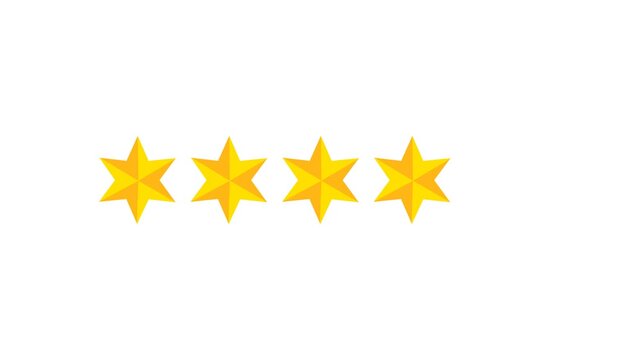 Four star rating and feedback animation, 4k customer reviews video and Golden star icon.