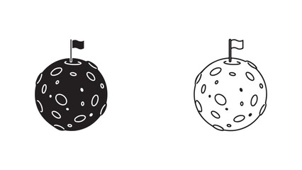 Moon icon with flag and craters with transparent background