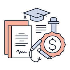 tuition loan concept analyzing education costs for graduation with grant and scholarship documents on a desk showing financial planning for students