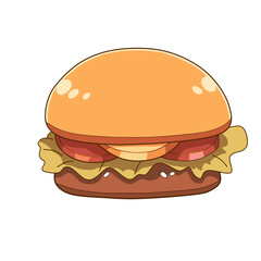 Cartoon Hamburger with Lettuce and Tomato Illustration