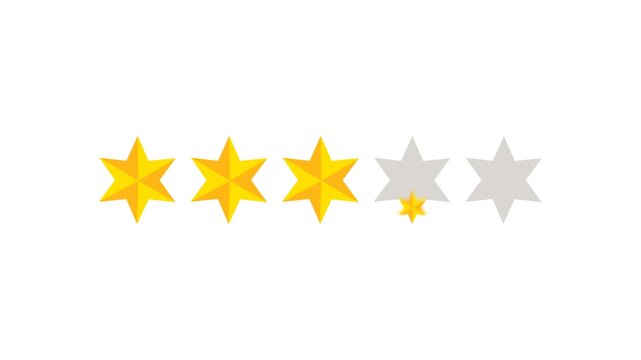 Four star rating and feedback animation, 4k customer reviews video and Golden star icon.