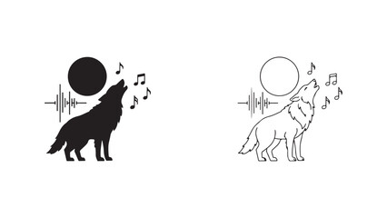 Howling wolf with musical notes and sound waves