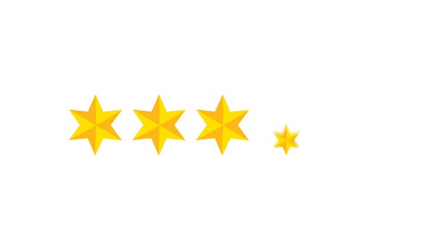 Four star rating and feedback animation, 4k customer reviews video and Golden star icon.