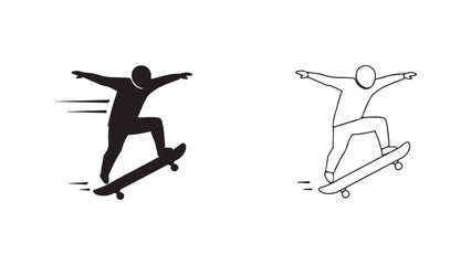 Skateboarder jumping silhouette and outline with transparent background