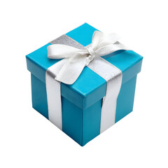 Teal gift box with white ribbon