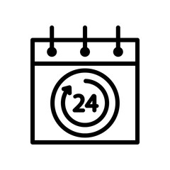 Outline Icon of a Calendar with a 24-Hour Symbol Depicted