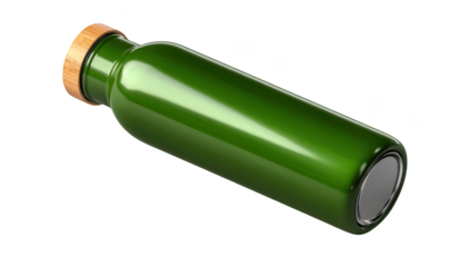 Green stainless steel water bottle with wooden cap