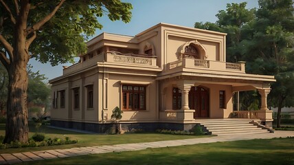 A charming veranda with vintage furniture and traditional indian design elements creating a cozy and inviting atmosphere