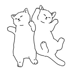 Couple cats lying together vector line art outline illustration.