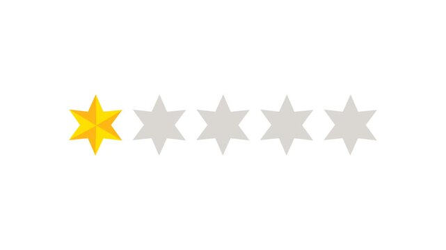 One star rating and feedback animation, 4k customer reviews video and Golden star icon.