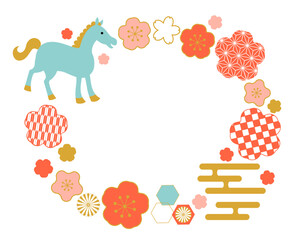 2026年　午年　 和柄　リース　背景　フレーム
2026 Year of the Horse Japanese Pattern Wreath Background Frame