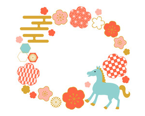 2026年　午年　 和柄　リース　背景　フレーム
2026 Year of the Horse Japanese Pattern Wreath Background Frame