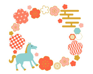2026年　午年　 和柄　リース　背景　フレーム
2026 Year of the Horse Japanese Pattern Wreath Background Frame