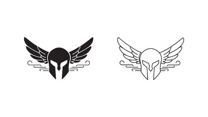 Spartan helmet with wings and clouds