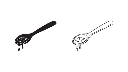 Spoon with dripping food, outline and filled style