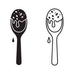 Spoon with ice cream and drizzle with transparent background