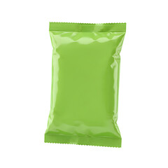 A vibrant green snack package mockup, floating mid-air. Ideal for showcasing fresh, healthy food branding and marketing designs. isolated on white or transparent background. PNG format.