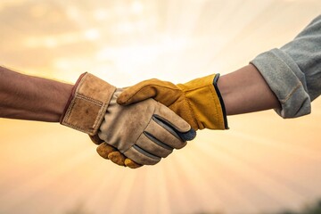 Celebrating the strength and dedication of hardworking individuals with a handshake signifying unity and cooperation on labor day