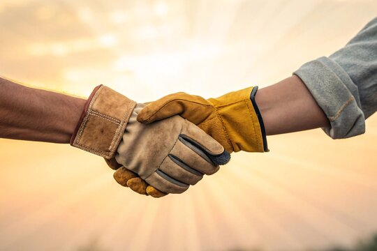 Celebrating the strength and dedication of hardworking individuals with a handshake signifying unity and cooperation on labor day - Powered by Adobe