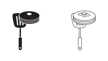 Pancakes with spatula, outline and filled versions