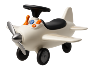 Ride-on airplane with spinning propeller and control panel for imaginative flights