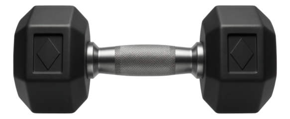 Hex dumbbell with rubber-coated heads and an anti-slip grip handle