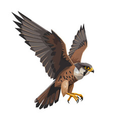 Obraz premium A stylized illustration of a peregrine falcon in flight against a white background.