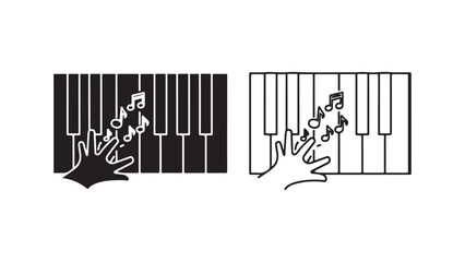 Piano keys with hands playing music notes