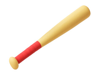 Wooden baseball bat with red grip. 3D illustration of sports equipment for game, training, and athletics