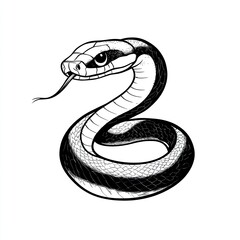 Fototapeta premium Vector line art of a simple snake, with a black outline on a white background, in a simple vector style