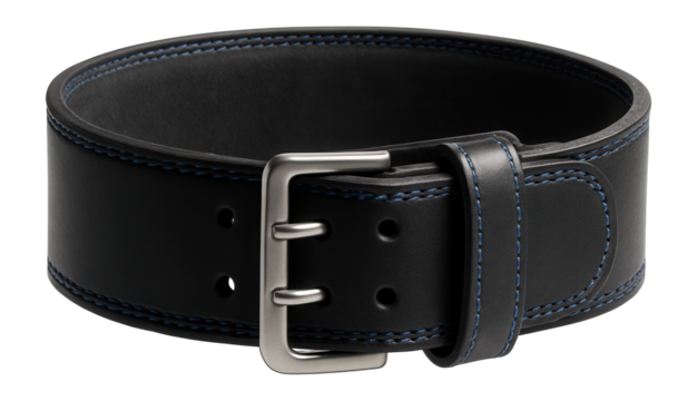 Leather lifting belt with double prong buckle for heavy squats
