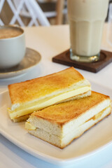 Toast with kaya jam and butter for breakfast
