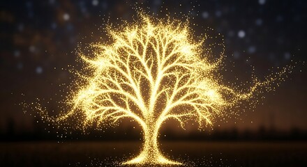 Golden Sparkle Tree Illustration: Magical and Enchanting Design