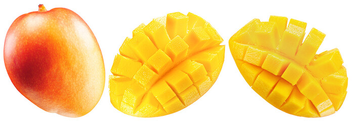 collection of mango with cube slices isolated on white background