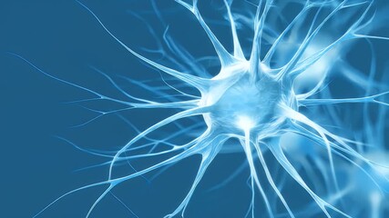 Detailed Neuron Cell Structure with Branching Dendrites and Blue Background Illustrating Neurological Connections and Scientific Research Processes - Powered by Adobe