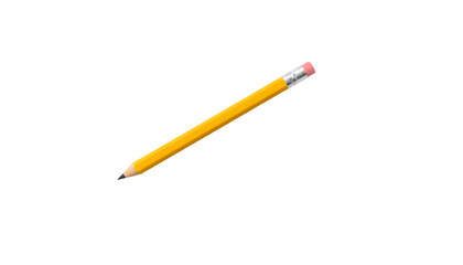 simple yellow pencil with eraser tip, isolated on a white background.