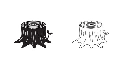Tree stump outline and filled icon with transparent background