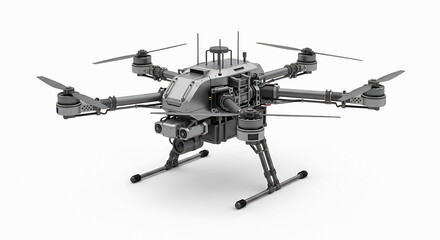 Advanced hexacopter drone with complex mechanical structure and multiple antennas