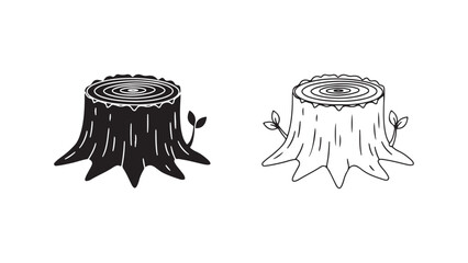 Tree stump outline and solid color with transparent background