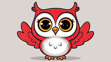 Adorable Red Cartoon Owl Character Illustration with Big Eyes, Cute Bird Mascot Design for Kids and Education