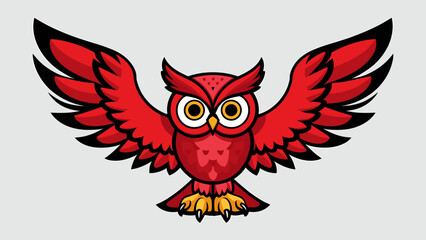 Striking Red Owl Illustration with Wings Spread. Cartoon Mascot Design for Education, Wisdom, or Nature Concepts.
