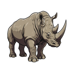 Illustration of a rhinoceros standing, depicted in a cartoon style with visible outlines and a neutral color palette.