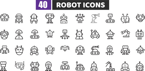 Robot and Artificial Intelligence Line Icons Vector Set