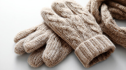 Warm Knitted Scarf and Wool Gloves Folded Neatly on Transparent Background