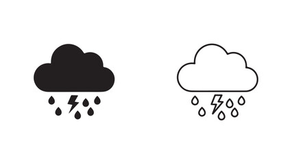 Rain cloud with lightning and raindrops with transparent background