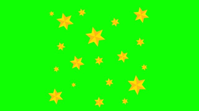 Twinkling star motion graphics with green screen background,Twinkling stars animation, white cartoon, flat, vector, doodles style stars blinking effects. 4k 